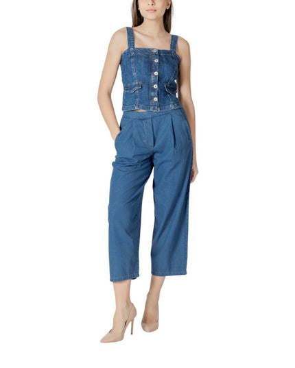 ICHI Blue Cotton Cropped Jeans