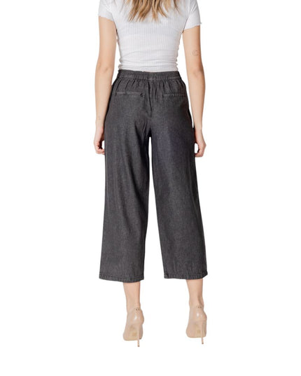 ICHI Black Cotton Cropped Jeans