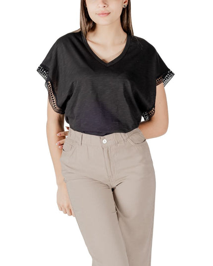 ICHI Black Cotton T-Shirt