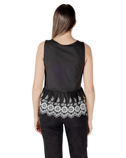 ICHI Black Cotton Tank Tops