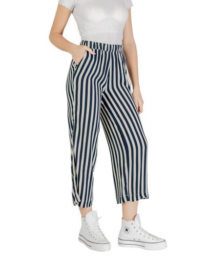ICHI Blue Viscose Cropped Pants