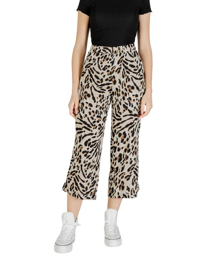 ICHI Beige Viscose Cropped Pants