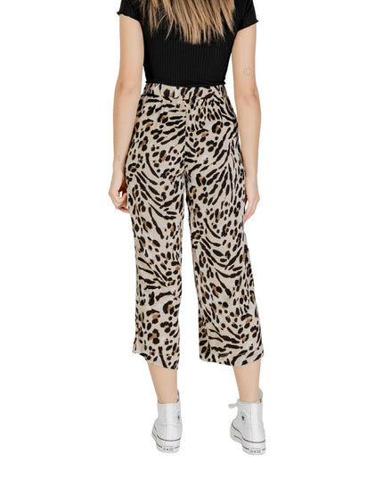 ICHI Beige Viscose Cropped Pants