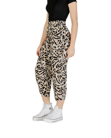 ICHI Beige Viscose Cropped Pants