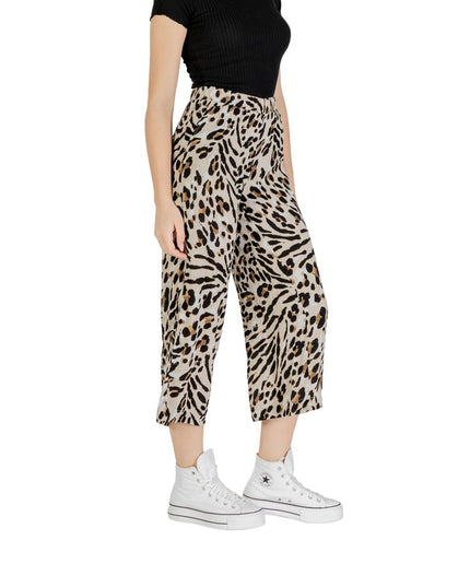 ICHI Beige Viscose Cropped Pants