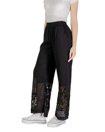 ICHI Black Cotton Pant