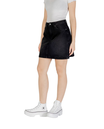ICHI Black Cotton Mini Skirt
