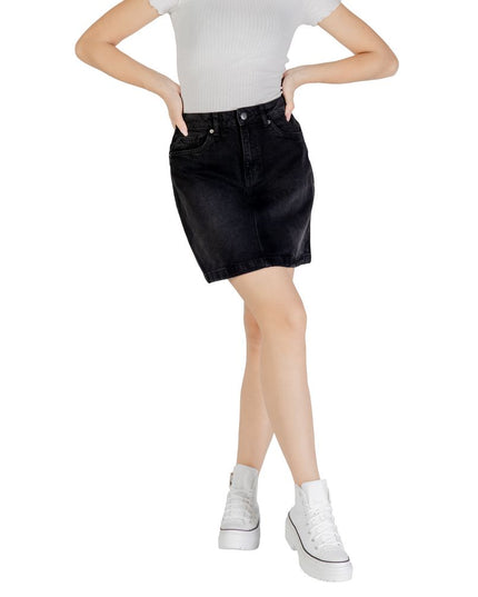 ICHI Black Cotton Mini Skirt