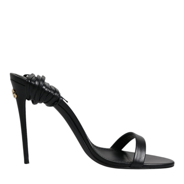 Dolce & Gabbana Black Leather Stiletto Heels Sandals Shoes