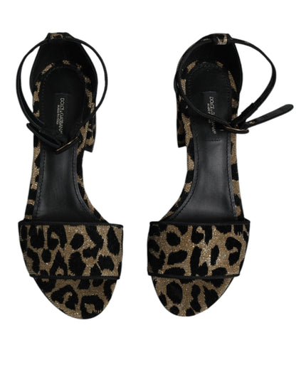 Dolce & Gabbana Gold Leopard Ankle Strap Heels Sandals Shoes