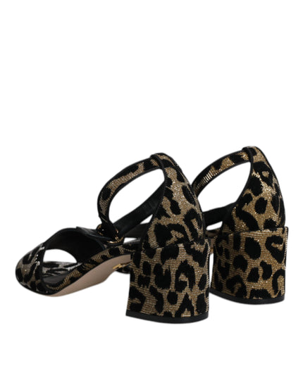 Dolce & Gabbana Gold Leopard Ankle Strap Heels Sandals Shoes