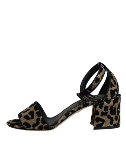 Dolce & Gabbana Gold Leopard Ankle Strap Heels Sandals Shoes