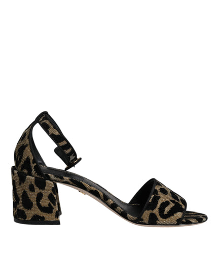 Dolce & Gabbana Gold Leopard Ankle Strap Heels Sandals Shoes