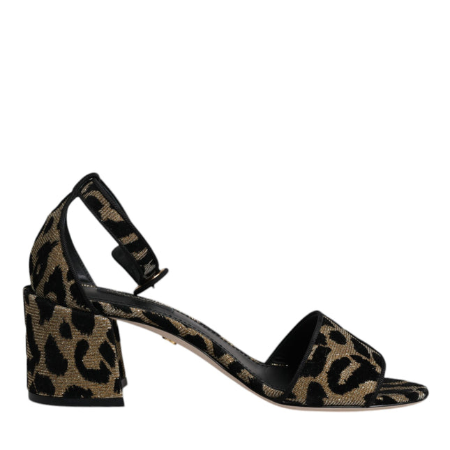 Dolce & Gabbana Gold Leopard Ankle Strap Heels Sandals Shoes