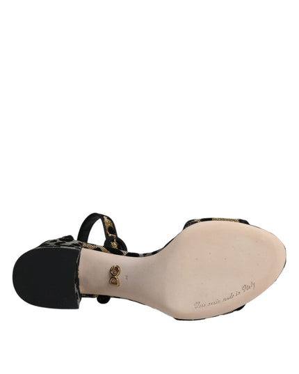 Dolce & Gabbana Gold Leopard Ankle Strap Heels Sandals Shoes