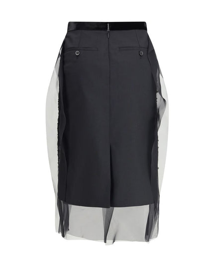 Sacai Black Polyester Midi Skirt
