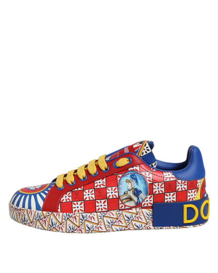 Dolce & Gabbana Portofino Carretto Printed Leather Sneakers Shoes