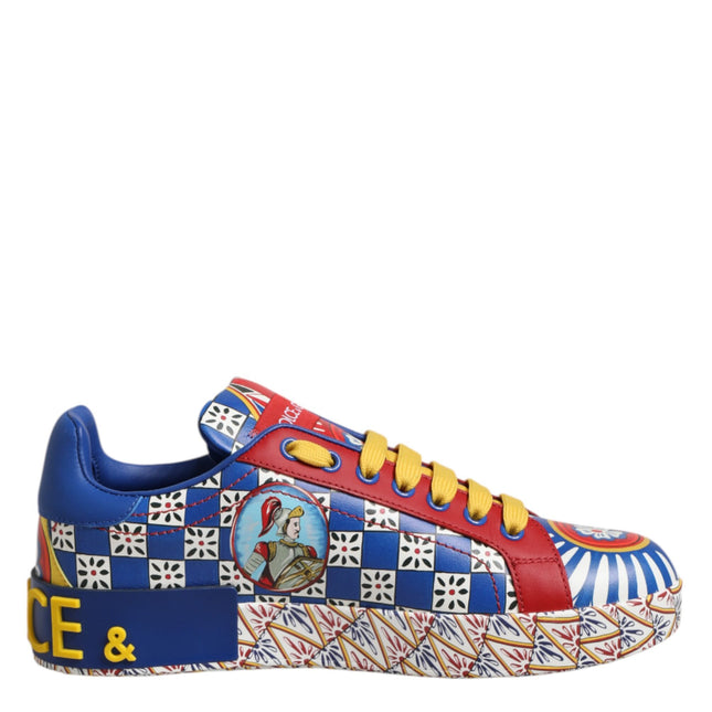 Dolce & Gabbana Portofino Carretto Printed Leather Sneakers Shoes
