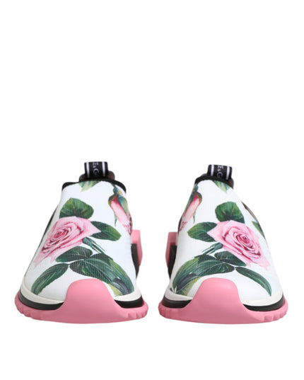 Dolce & Gabbana White Rose Print Sorrento Sneakers Shoes