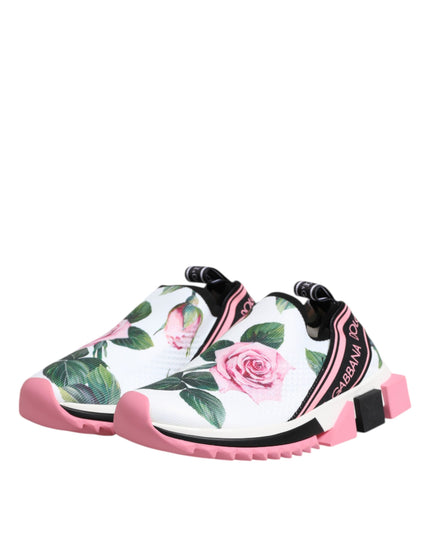 Dolce & Gabbana White Rose Print Sorrento Sneakers Shoes