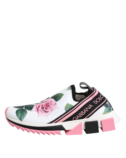 Dolce & Gabbana White Rose Print Sorrento Sneakers Shoes