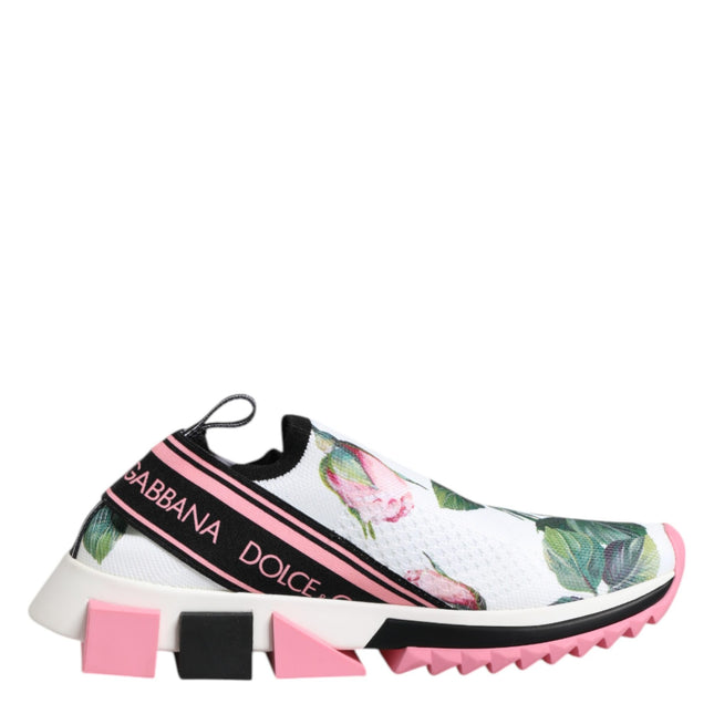 Dolce & Gabbana White Rose Print Sorrento Sneakers Shoes