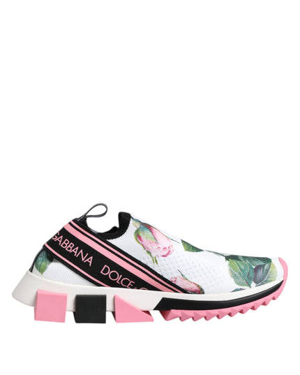 Dolce & Gabbana White Rose Print Sorrento Sneakers Shoes