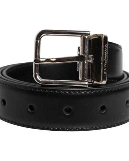 Dolce & Gabbana Black Calf Leather Silver Metal Buckle Belt