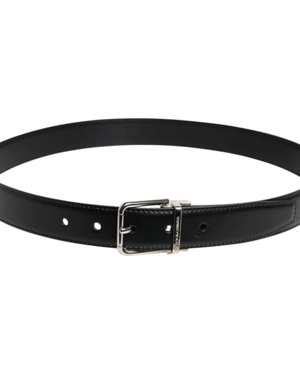 Dolce & Gabbana Black Calf Leather Silver Metal Buckle Belt
