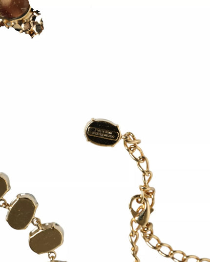Dolce & Gabbana Gold Brass Link Chain Rose Petal Crystal Necklace