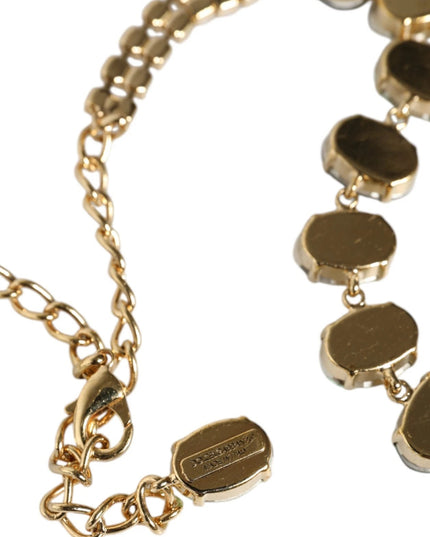 Dolce & Gabbana Gold Brass Link Chain Rose Petal Crystal Necklace