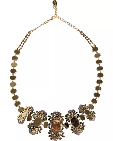 Dolce & Gabbana Gold Brass Link Chain Rose Petal Crystal Necklace