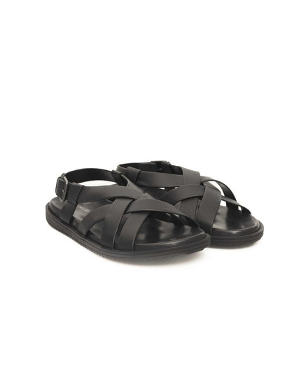Cerruti 1881 Black Leather Men Sandal