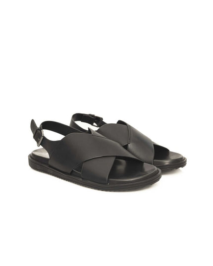 Cerruti 1881 Black Leather Men Sandal