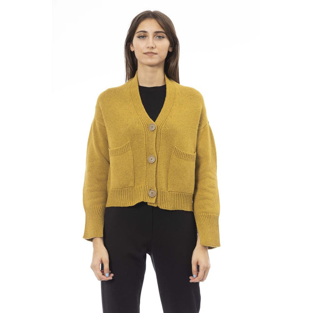Alpha Studio Yellow Merino Wool Women Cardigan