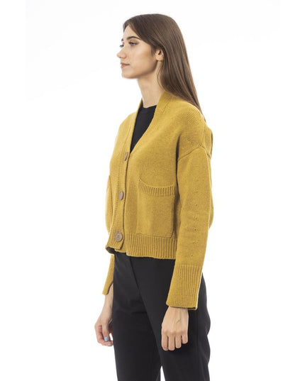 Alpha Studio Yellow Merino Wool Women Cardigan