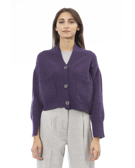 Alpha Studio Purple Merino Wool Women Cardigan