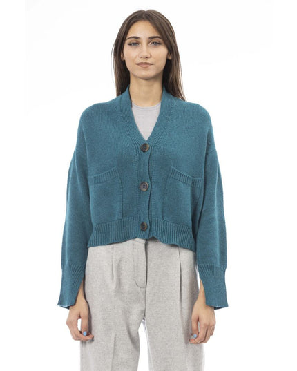 Alpha Studio Teal Merino Wool Women Cardigan