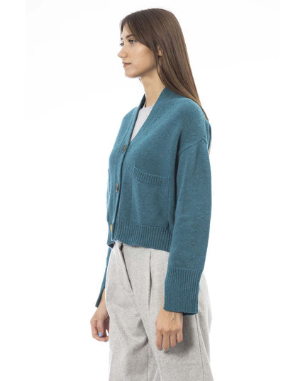 Alpha Studio Teal Merino Wool Women Cardigan