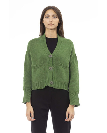 Alpha Studio Green Merino Wool Women Cardigan
