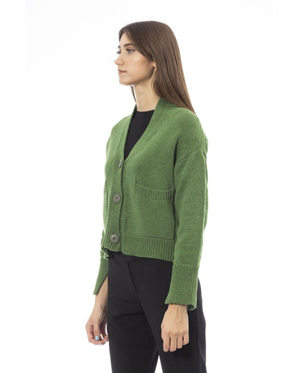 Alpha Studio Green Merino Wool Women Cardigan