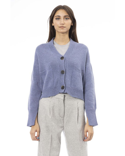 Alpha Studio Light Blue Merino Wool Women Cardigan