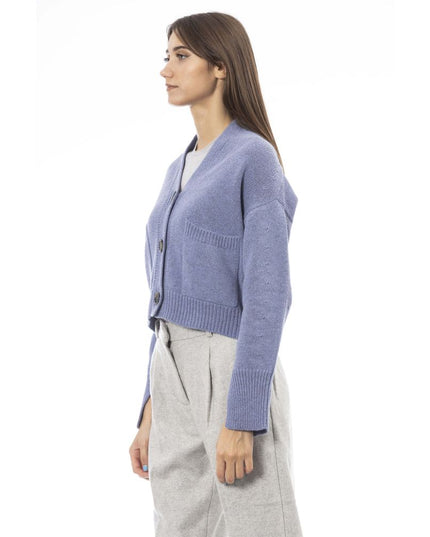 Alpha Studio Light Blue Merino Wool Women Cardigan