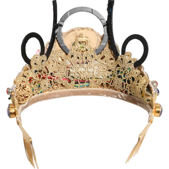Dolce & Gabbana Gold Brass Crystal Embellished Headpiece Crown Diadem Tiara