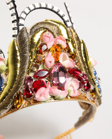 Dolce & Gabbana Gold Brass Crystal Embellished Headpiece Crown Diadem Tiara