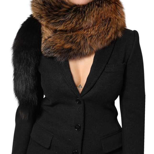Dolce & Gabbana Brown Red Fox Fur Neck Cashmere Warmer Scarf