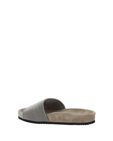 Brunello Cucinelli Brown Calf Leather Bos Taurus Flat Sandals