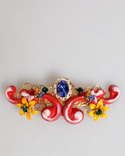 Dolce & Gabbana Multicolor Spring CARRETTO Gold Brass Crystal Hair Clip