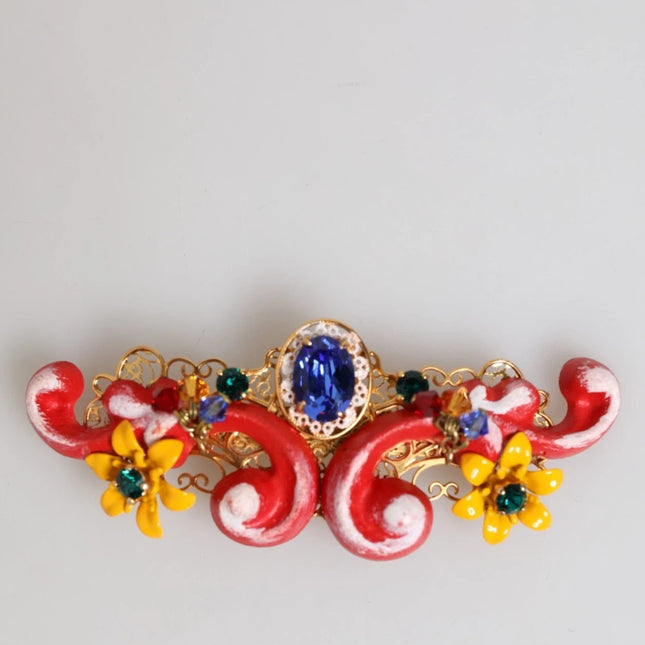 Dolce & Gabbana Multicolor Spring CARRETTO Gold Brass Crystal Hair Clip