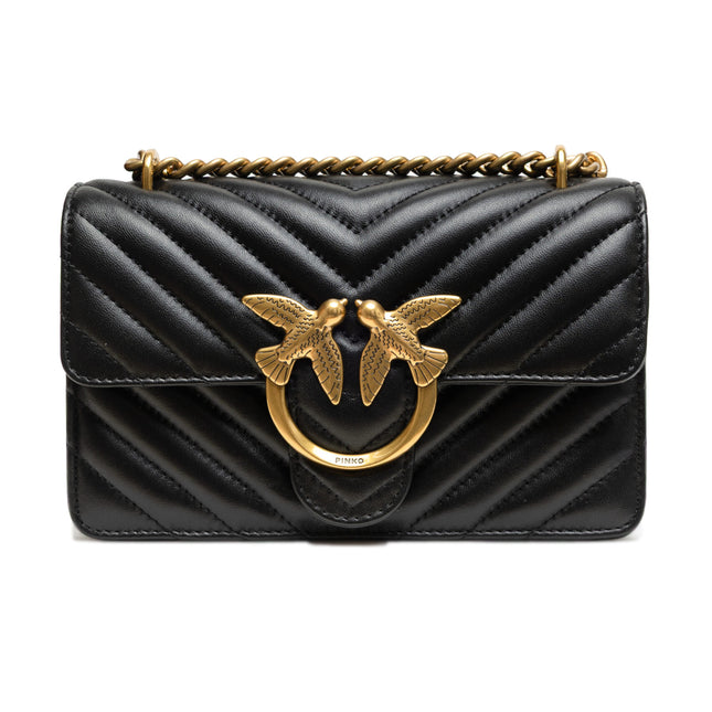 PINKO Black Leather Love One Mini Shoulder Bag